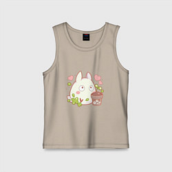 Майка детская хлопок Тоторо и цветок, цвет: миндальный