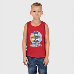 Майка детская хлопок Wednesday возле окна, цвет: красный — фото 2