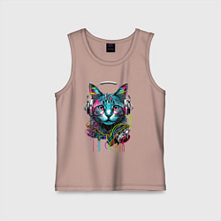 Майка детская хлопок Кот меломан, цвет: пыльно-розовый