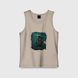 Майка детская хлопок Мистического монаха с бамбуковым посохом сопровожд, цвет: миндальный