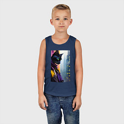 Майка детская хлопок Black cat in New York - neural network, цвет: тёмно-синий — фото 2