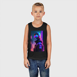 Майка детская хлопок Неон череп, цвет: черный — фото 2