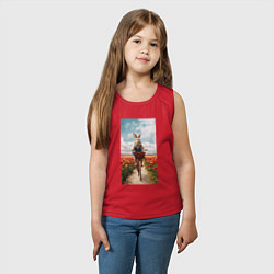 Майка детская хлопок Заяц едет на велосипеде, цвет: красный — фото 2