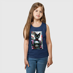 Майка детская хлопок Крутая чёрная кошечка - нейросеть - киберпанк, цвет: тёмно-синий — фото 2