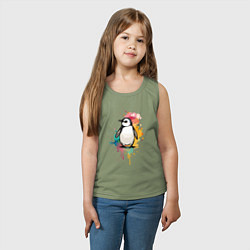 Майка детская хлопок Красочный пингвин, цвет: авокадо — фото 2
