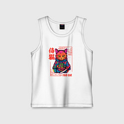 Майка детская хлопок Кот в японском стиле - самурай, цвет: белый