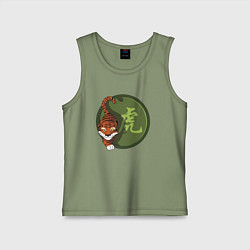 Майка детская хлопок Год тигра на китайском, цвет: авокадо