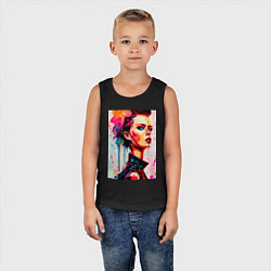 Майка детская хлопок MoMo - женщина с красным бантом в волосах, цвет: черный — фото 2