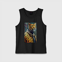Майка детская хлопок Крутой леопард житель мегаполиса, цвет: черный