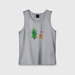 Майка детская хлопок Пряничный человечек у елки, цвет: меланж