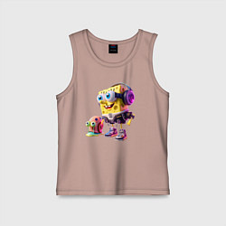 Майка детская хлопок Губка Боб и улитка Гэри - киберпанк, цвет: пыльно-розовый