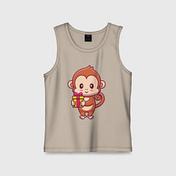 Майка детская хлопок Обезьянка с подарком, цвет: миндальный