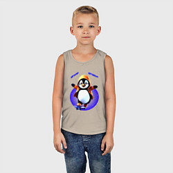 Майка детская хлопок Пингвин на скейте, цвет: миндальный — фото 2
