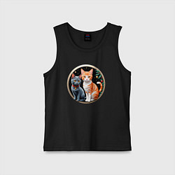 Майка детская хлопок Два котика ждут Новый Год, цвет: черный