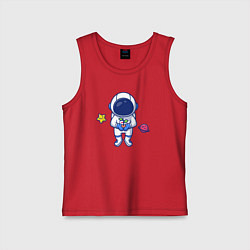 Майка детская хлопок Космонавт с цветком, цвет: красный