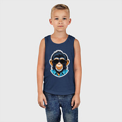 Майка детская хлопок Портрет обезьяны в темных очках, цвет: тёмно-синий — фото 2