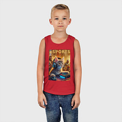 Майка детская хлопок Прикольный котёнок - киберспорт, цвет: красный — фото 2