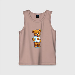 Майка детская хлопок Медвежонок в футболке, цвет: пыльно-розовый