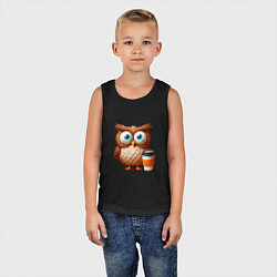 Майка детская хлопок Растрепанная сова с кофе, цвет: черный — фото 2