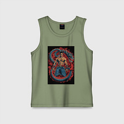 Майка детская хлопок Боец и синий дракон, цвет: авокадо