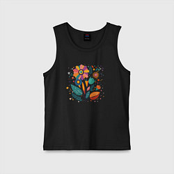 Майка детская хлопок Яркий цветок, веточки и листья, цвет: черный