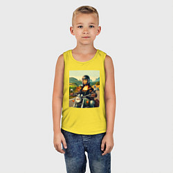 Майка детская хлопок Mona Lisa on a motorcycle - ai art, цвет: желтый — фото 2