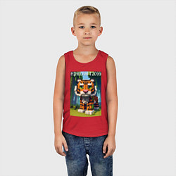 Майка детская хлопок Funny tiger cub - Minecraft, цвет: красный — фото 2