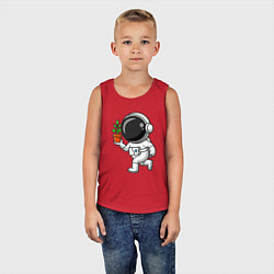 Майка детская хлопок Космонавт флорист, цвет: красный — фото 2