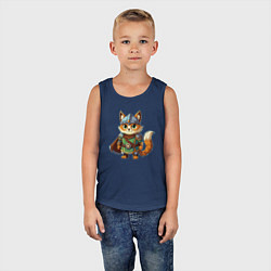 Майка детская хлопок Кот в доспехах викинга, цвет: тёмно-синий — фото 2