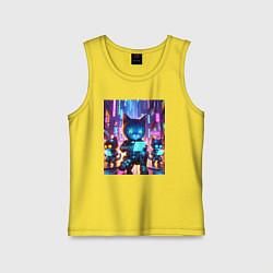 Майка детская хлопок Продвинутые кибер котята - неоновое свечение, цвет: желтый