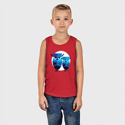 Майка детская хлопок Семья филинов на фоне большой луны, цвет: красный — фото 2