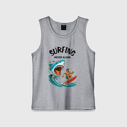 Майка детская хлопок Shark and surfer - never alone, цвет: меланж