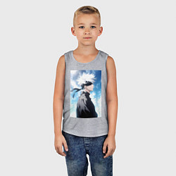 Майка детская хлопок Магическая битва Сатору Годзё в повязке, цвет: меланж — фото 2