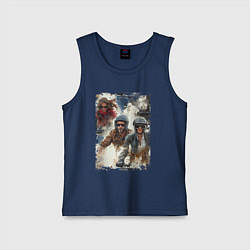 Майка детская хлопок Мотокросс -акварель, цвет: тёмно-синий