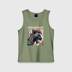 Майка детская хлопок Cool panther - punks not dead, цвет: авокадо