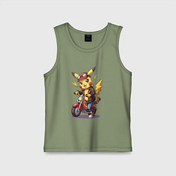 Майка детская хлопок Пикачу на красном мотоцикле, цвет: авокадо