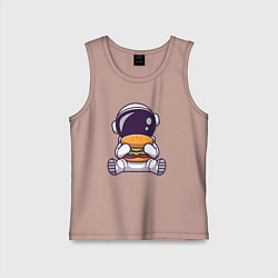 Майка детская хлопок Космонавт ест гамбургер, цвет: пыльно-розовый