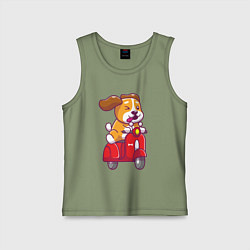 Майка детская хлопок Пёсик на мотороллере, цвет: авокадо