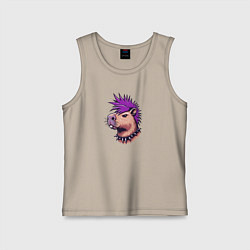 Майка детская хлопок Капибара с фиолетовым ирокезом, цвет: миндальный