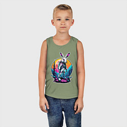 Майка детская хлопок Неоновый заяц астронавт в космосе, цвет: авокадо — фото 2