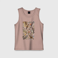 Майка детская хлопок Разные совы и цветы, цвет: пыльно-розовый