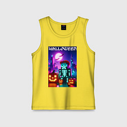 Майка детская хлопок Pumpkin and skeleton - neon glow, цвет: желтый