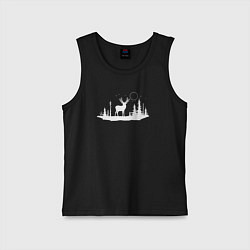 Майка детская хлопок Олень в лесу, цвет: черный