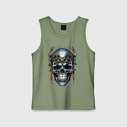 Майка детская хлопок Кибер череп - нейроарт фантазия, цвет: авокадо