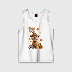 Майка детская хлопок Собака в костюме хеллоуин, цвет: белый