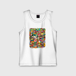 Майка детская хлопок Монстры и животные дудл, цвет: белый