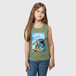 Майка детская хлопок Homer Simpson and shark - surfing never alone, цвет: авокадо — фото 2