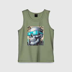 Майка детская хлопок Pixel skull - ai art fantasy, цвет: авокадо