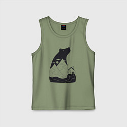 Майка детская хлопок Горы и медведь, цвет: авокадо