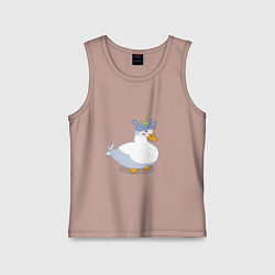 Майка детская хлопок Милая уточка гусь с цветочком на голове, цвет: пыльно-розовый